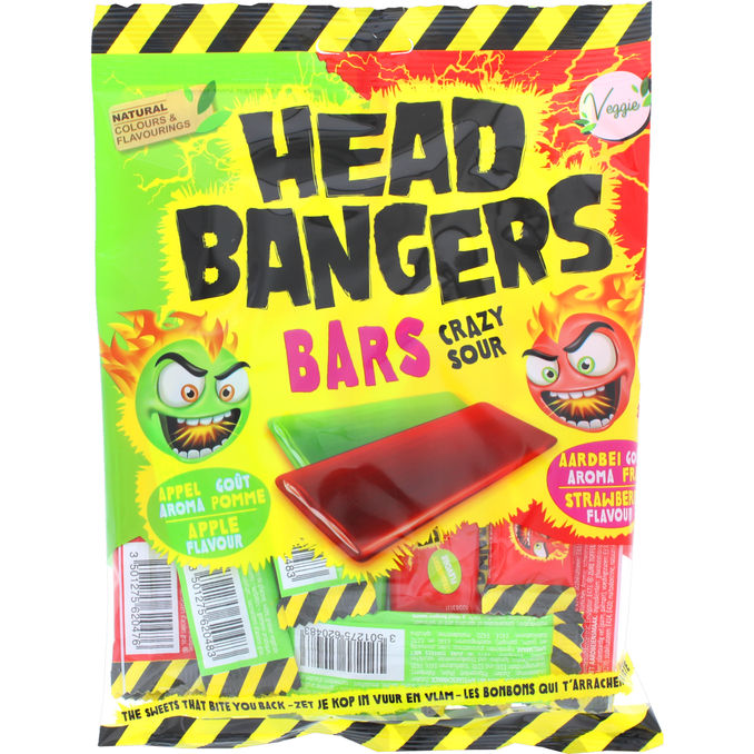 Head Bangers Bars Crazy Sour Strawberry & Apple 200g