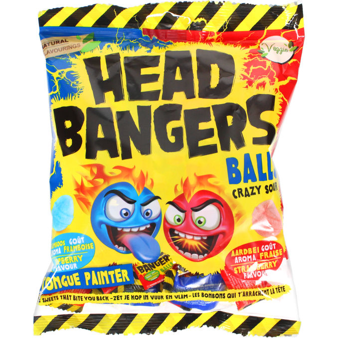 Head Bangers Crazy Sour Strawberry & Raspberry Balls 135g