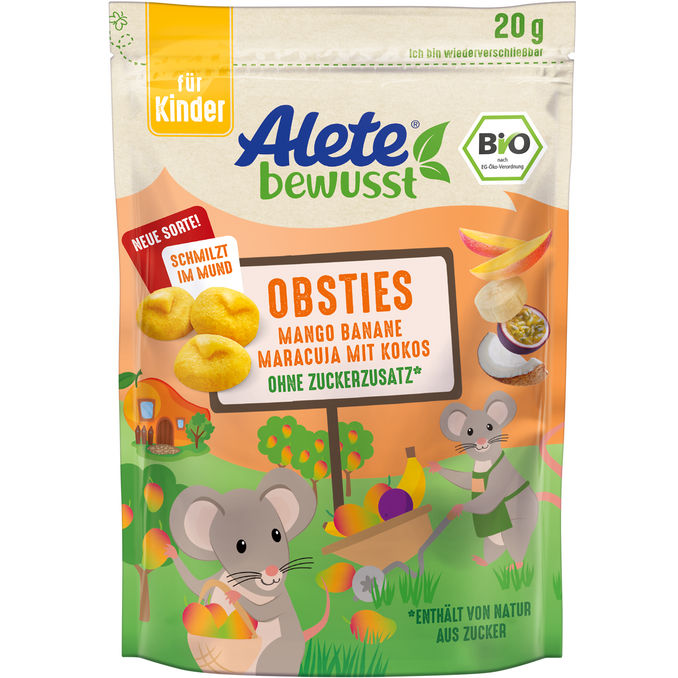 Alete BIO Obsties Mango Banane Maracuja mit Kokos
