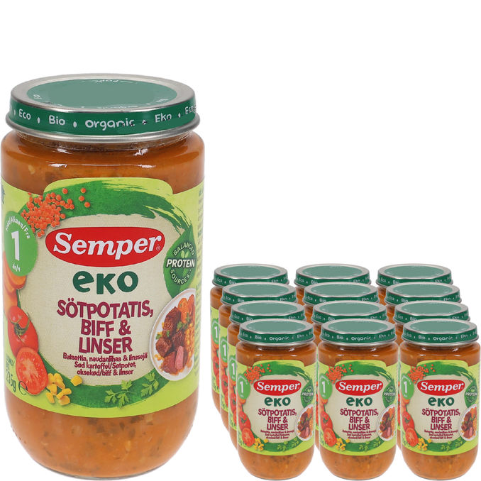 Semper Barnmat Sötpotatis Biff & Linser 12-pack