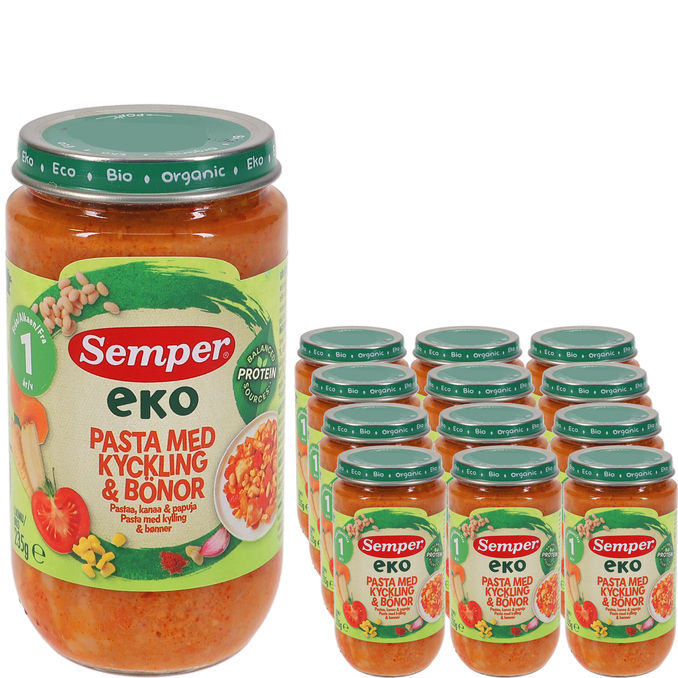 Semper Barnmat Pasta, Kyckling & Bönor 12-pack