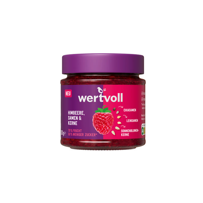 wertvoll Fruchtaufstrich Himbeere mit Samen & Kernen