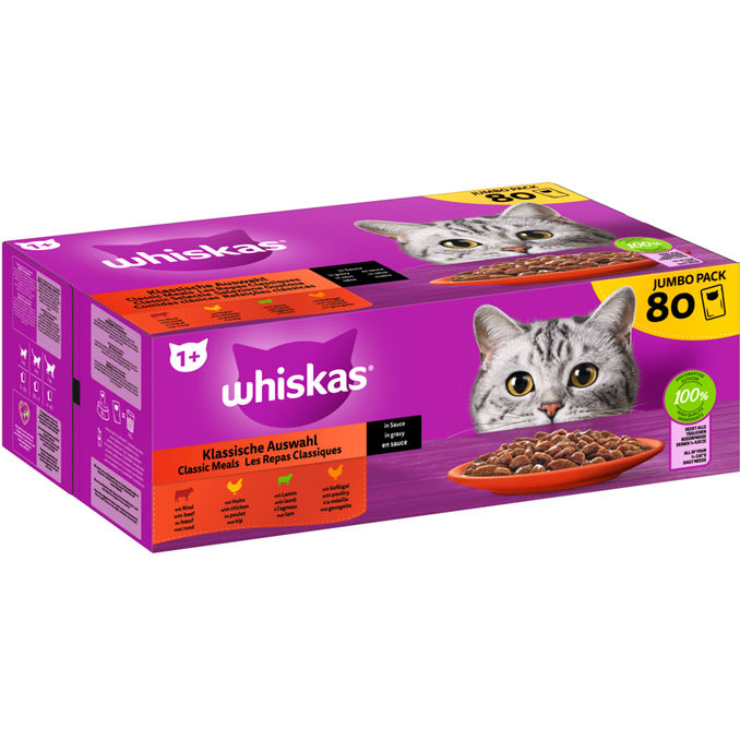 Whiskas Katzenfutter Portionsbeutel Klassische Auswahl, 80er Pack