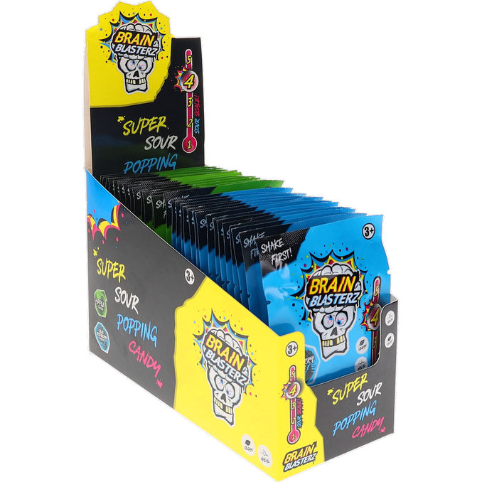 Brain Blasterz Saure Knister-Süßigkeiten Blaubeere & Apfel, 30er Pack
