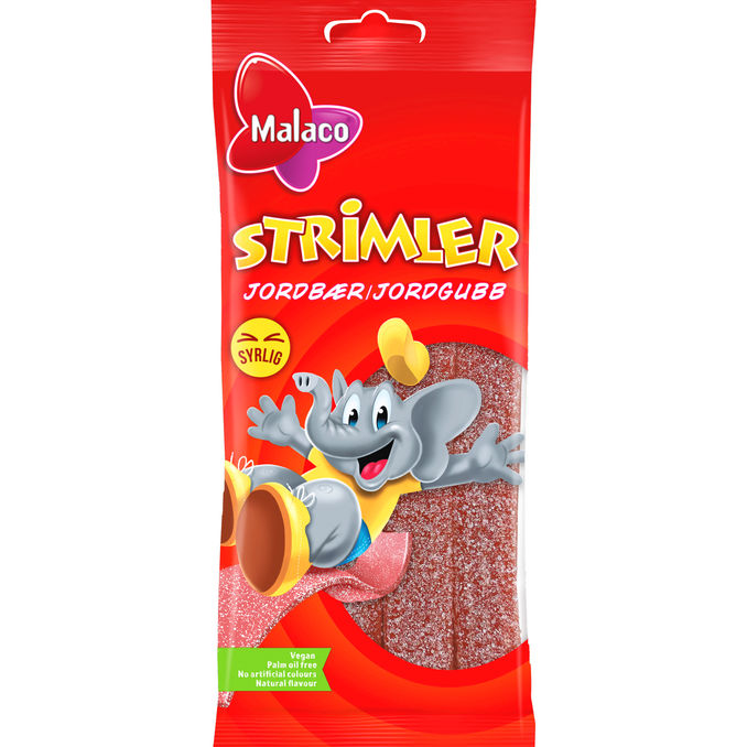 Malaco Jordbær Strimler 80 g