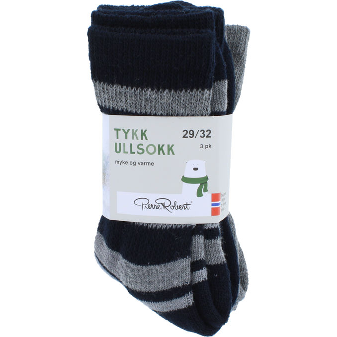Pierre Robert Tykke Uldsokker 3-pak 29-32 Grå Striber