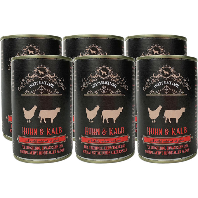 Lucky's Black Label Hundefutter Label Huhn & Kalb an Kartoffeln, 6er Pack