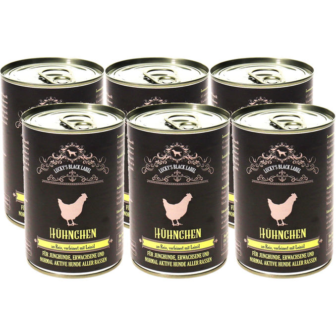Lucky's Black Label Hundefutter Hühnchen an Reis, 6er Pack