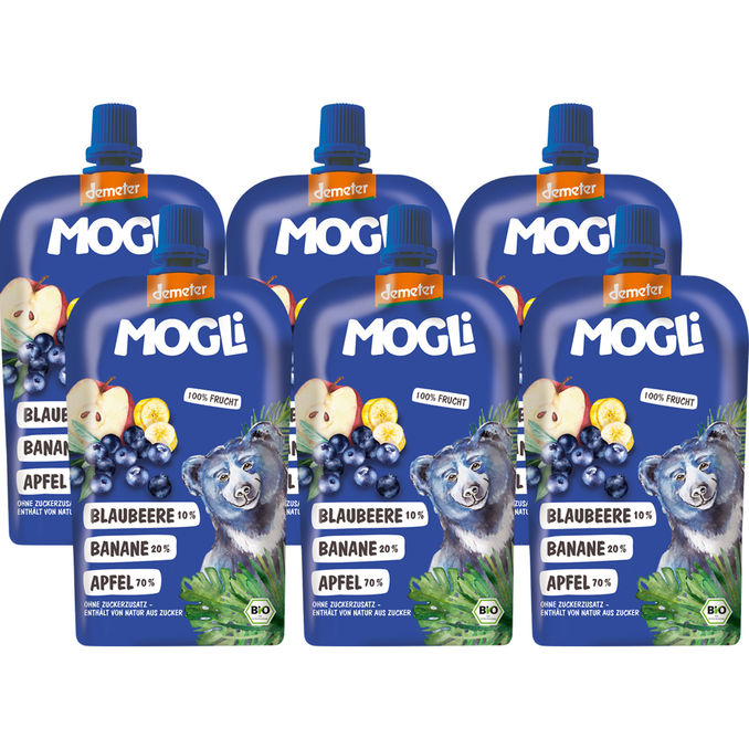 MOGLi BIO Blaubeere Banane Quetschie, 6er Pack