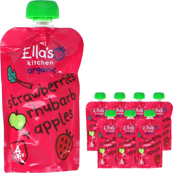Ella's Kitchen Hedelmäsose Mansikka, Raparperi & Omena Luomu 7-pack