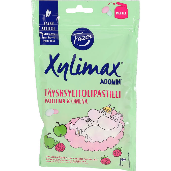 Moomin Mumi Xylitol pastiller m. Hindbær- og Æblesmag 85 g
