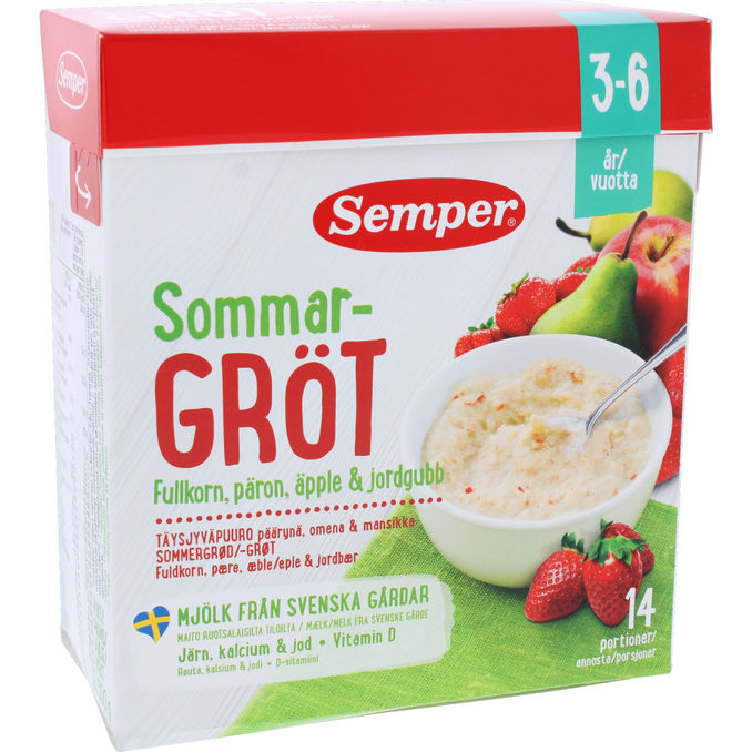 Semper Sommergrød m. Jordbær, Pære & Æble 3-6 år 500 g