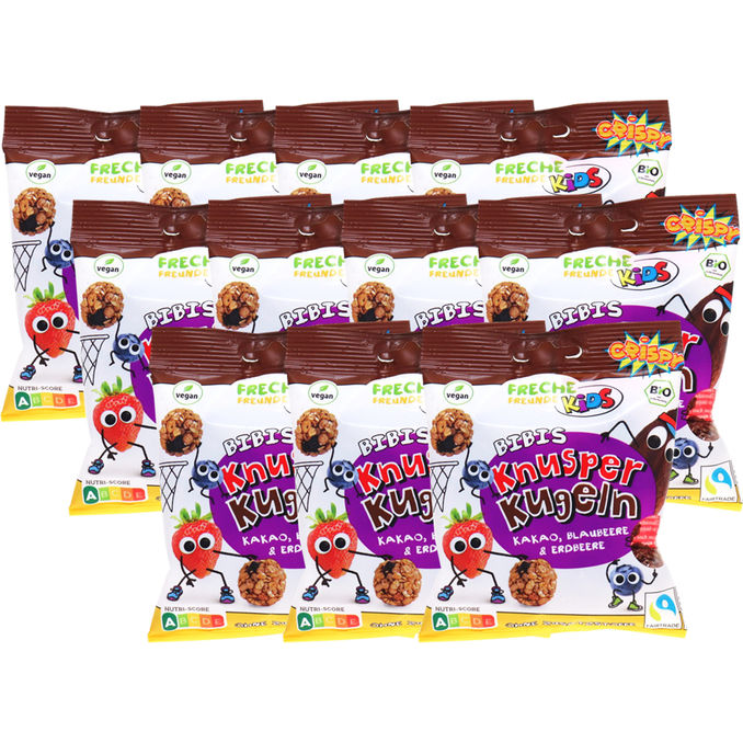 Freche Freunde Kids BIO Knusper Kugeln mit Kakao, Blaubeere & Erdbeere, 11er Pack
