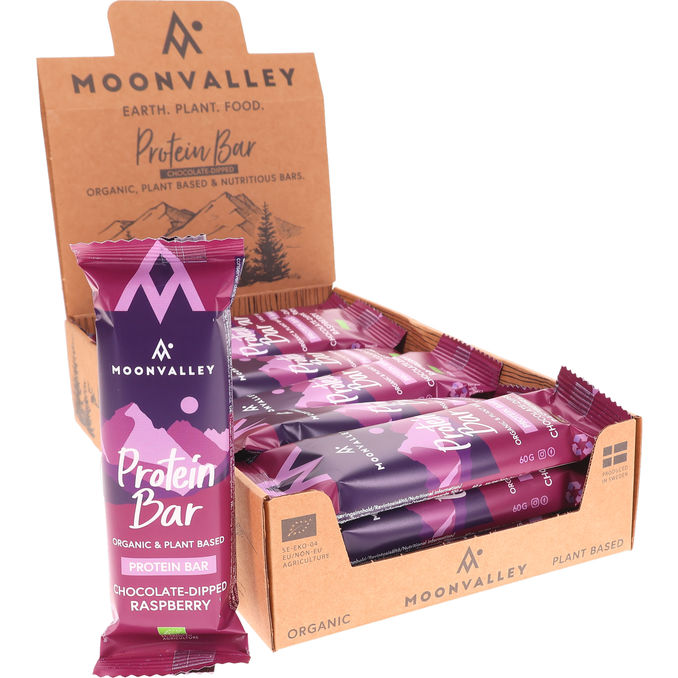 Moonvalley Øko Proteinbarer Chokolade & Hindbær 18-pak