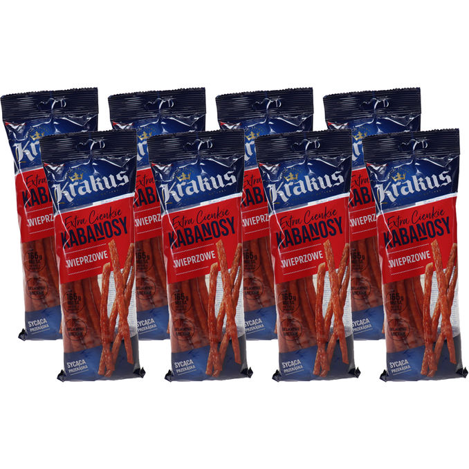 Krakus Kabanossi Wurstsnack Schwein Extra Dünn, 8er Pack