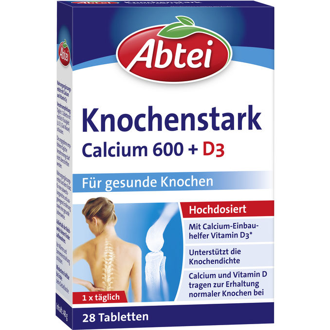 ABTEI Knochenstark Calcium 600 + D3, 28 Tabletten