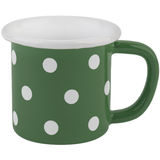 Sallys Emaille-Tasse Olivgrün gepunktet