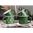 Sallys Emaille-Tasse Olivgrün gepunktet
