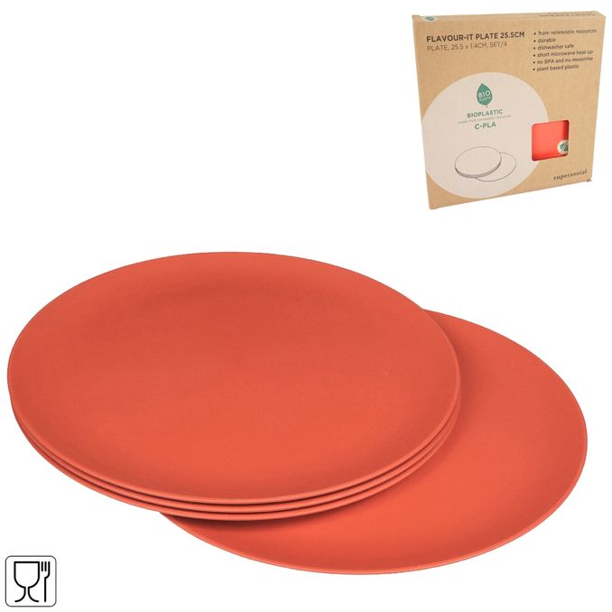 Zuperzozial Teller aus Biokunststoff Rot, 4er Pack