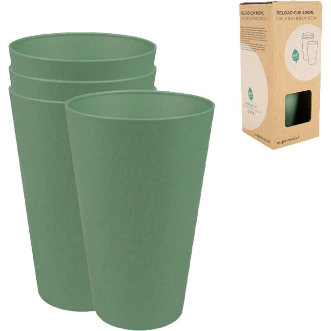 Zuperzozial Becher Reload-Cup aus Biokunststoff grün, 4er Set