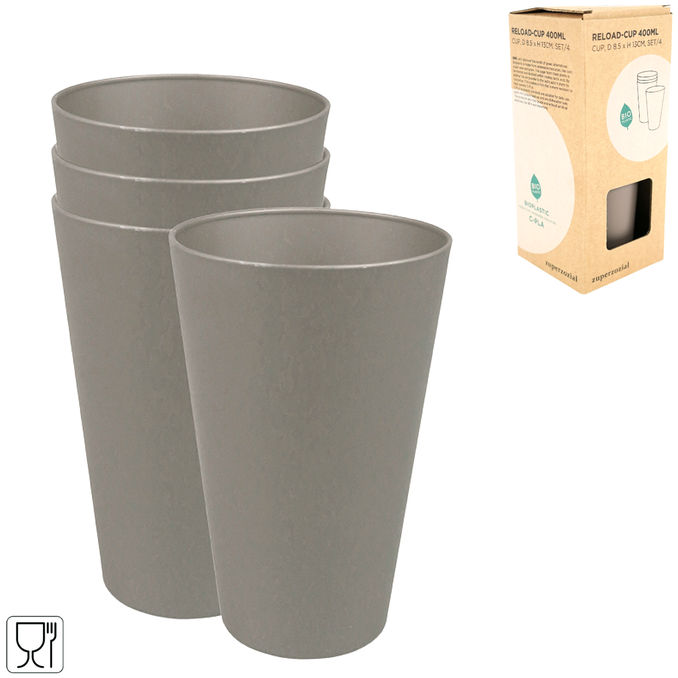 Zuperzozial Brauner Becher aus Biokunststoff, 4er-Set