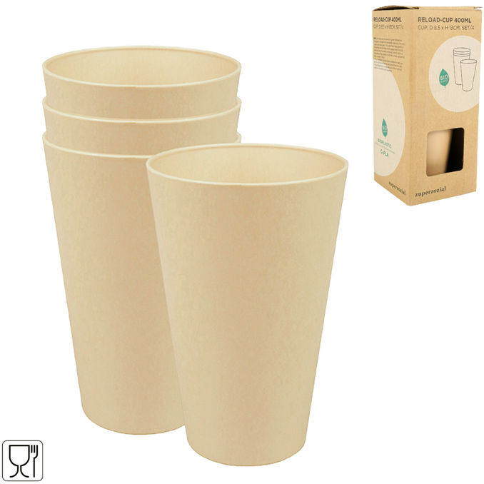 Zuperzozial Beige Becher aus Biokunststoff, 4er-Set