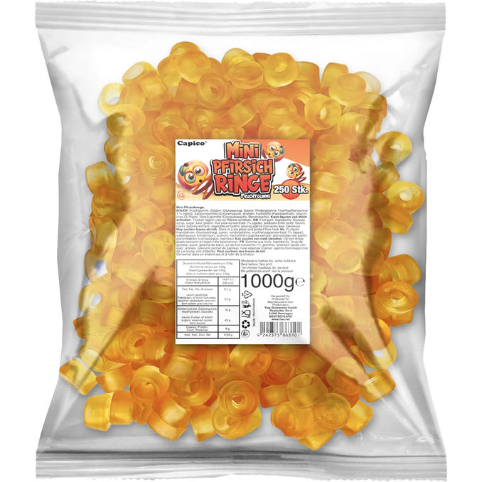 Capico Fruchtgummi Mini Pfirsichringe, Maxi Pack
