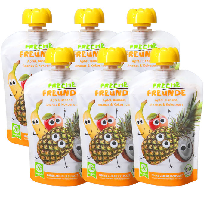Freche Freunde BIO Quetschie Apfel, Banane, Ananas & Kokosnuss, 6er Pack