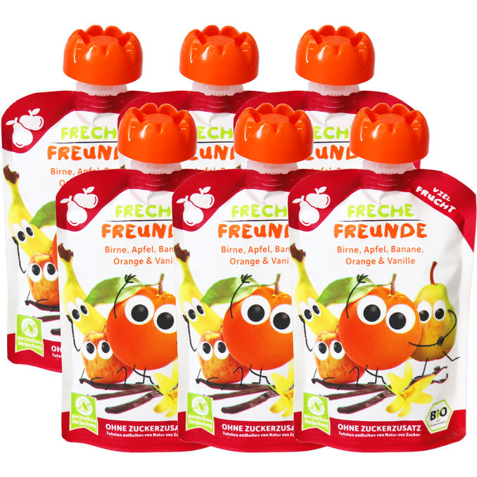 Freche Freunde BIO Quetschie Birne, Apfel, Banane, Orange & Vanille, 6er Pack