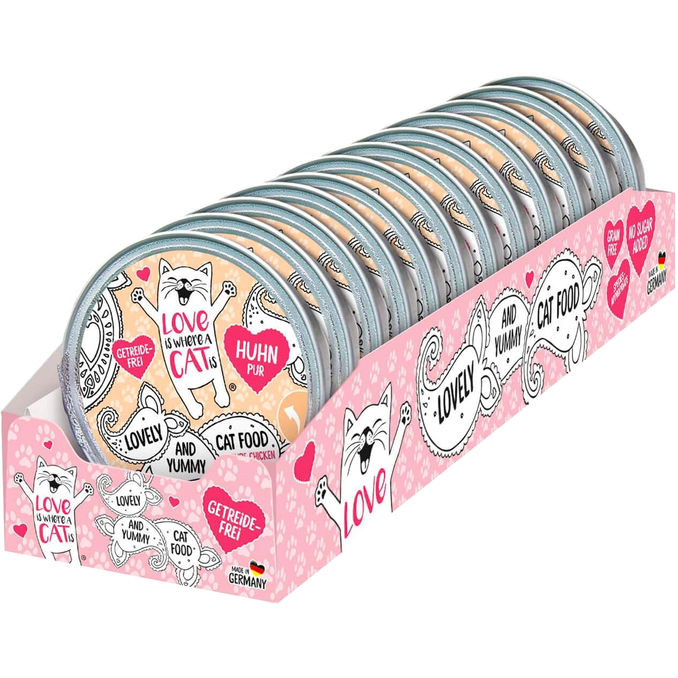 Love is where a cat is Katzenfutter Huhn, 12er Pack
