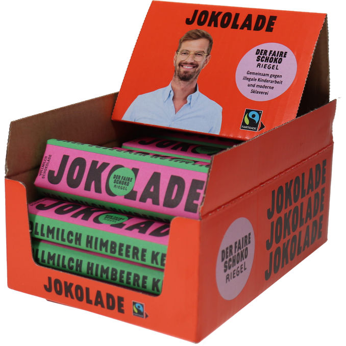 JOKOLADE Vollmilchschokolade mit Butterkeks & Himbeere, 20er Pack