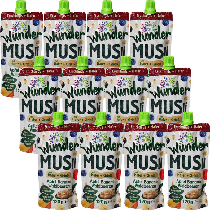 WUNDER Müsli Apfel-Banane-Waldbeeren, 12er Pack