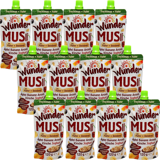 WUNDER Müsli Apfel-Banane-Kirsche-Joghurt, 12er Pack