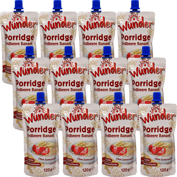 WUNDER Porridge Erdbeer-Banane, 12er Pack