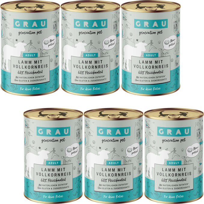 Grau Katzenfutter Lamm mit Vollkornreis, 6er Pack