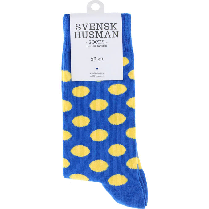 Svensk husman 3 x Blå & Gul Prikkede Sokker 36-40