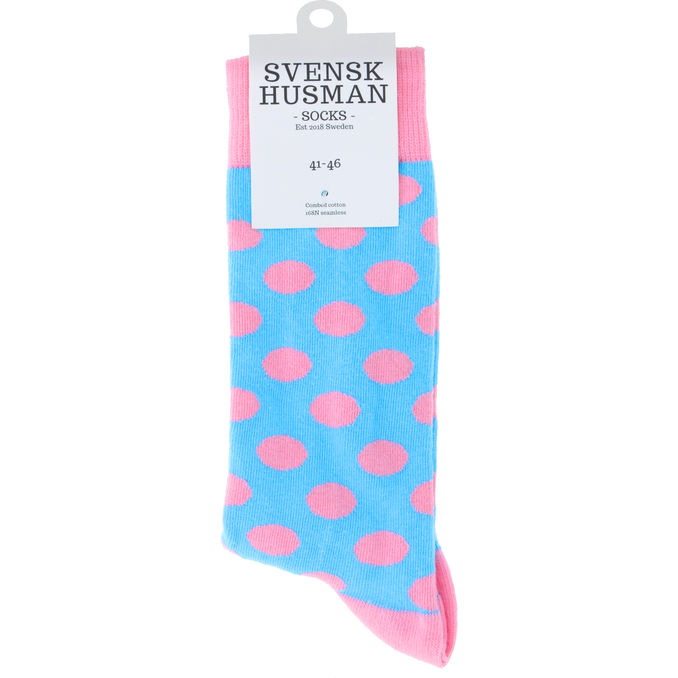 Svensk husman Blå & Rosa Sokker Polkaprikker 41-46