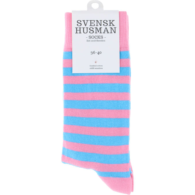 Svensk husman Lyserød & Lyseblå Stribede Sokker 36-40