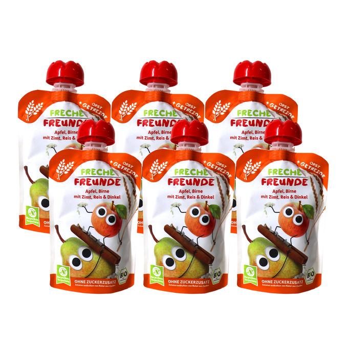 Freche Freunde BIO Quetschie Apfel, Birne mit Zimt, Reis & Dinkel, 6er Pack