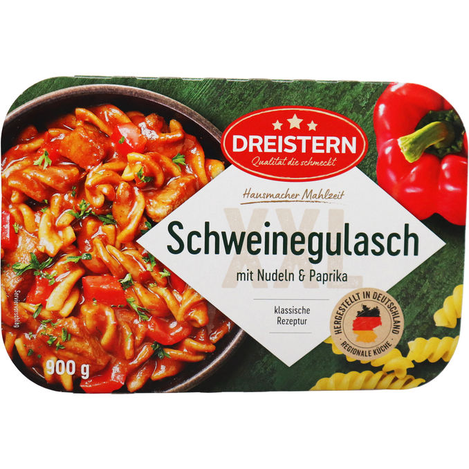 DREISTERN Schweinegulasch mit Nudeln & Paprika
