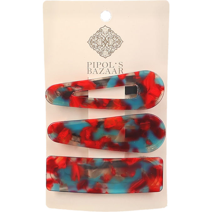Pipol Hårspänne Blå & Röd 3-pack
