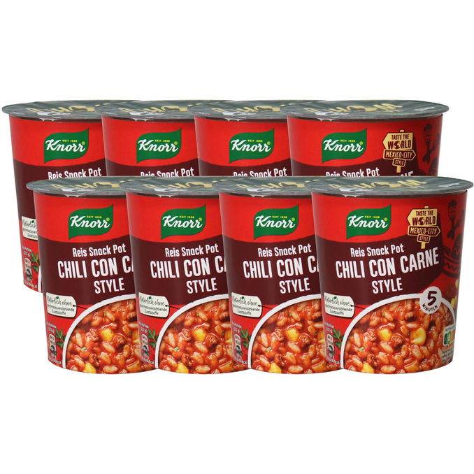 Knorr Reis Snack Pot Chili Con Carne, 8er Pack