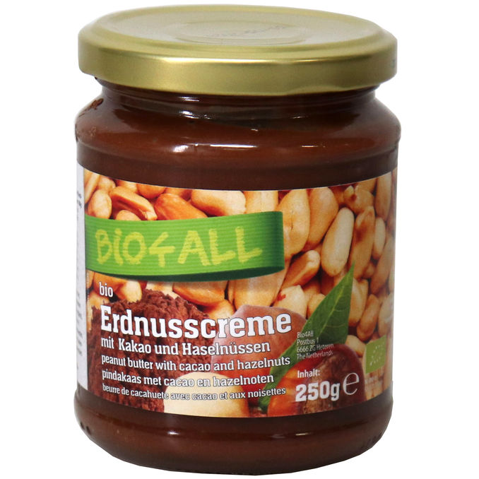 Bio4all Erdnusscreme Haselnuss-Kakao