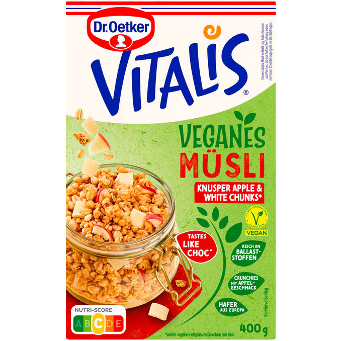 Dr. Oetker Veganes Knuspermüssli Apfel Weiße Schokolade