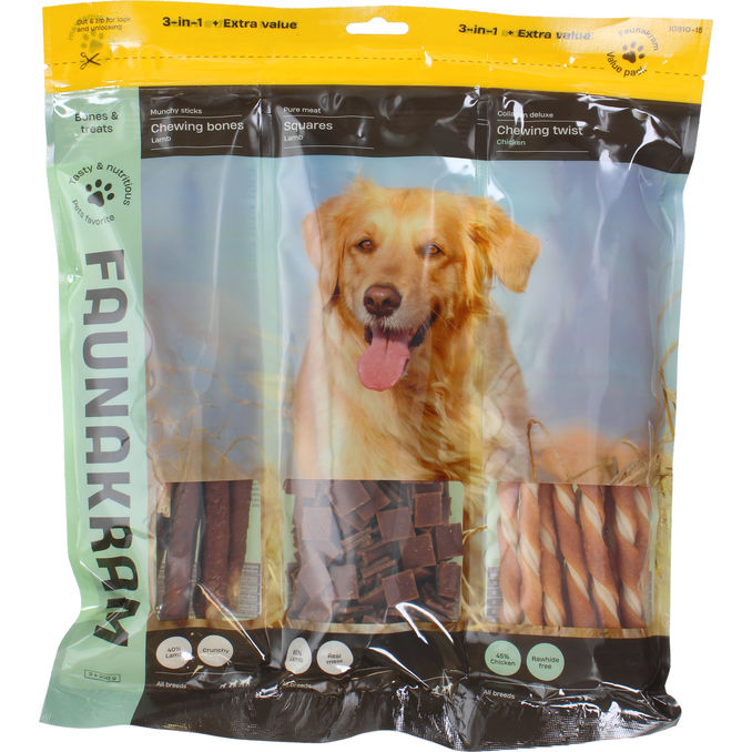 Faunakram Hundgodis 3-i-1 Lamm & Kyckling