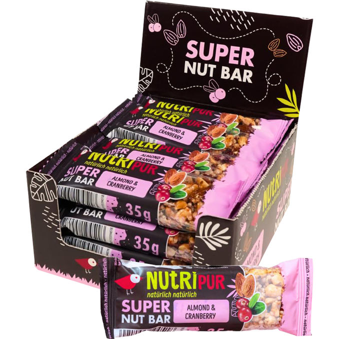 NUTRIPUR Nussriegel mit Honig, Mandel & Cranberry, 16er Pack