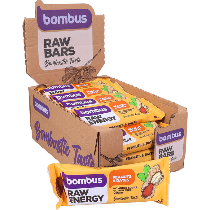 Bombus Raw Energy Raw Energibarer Peanuts & Dadler 20-pak