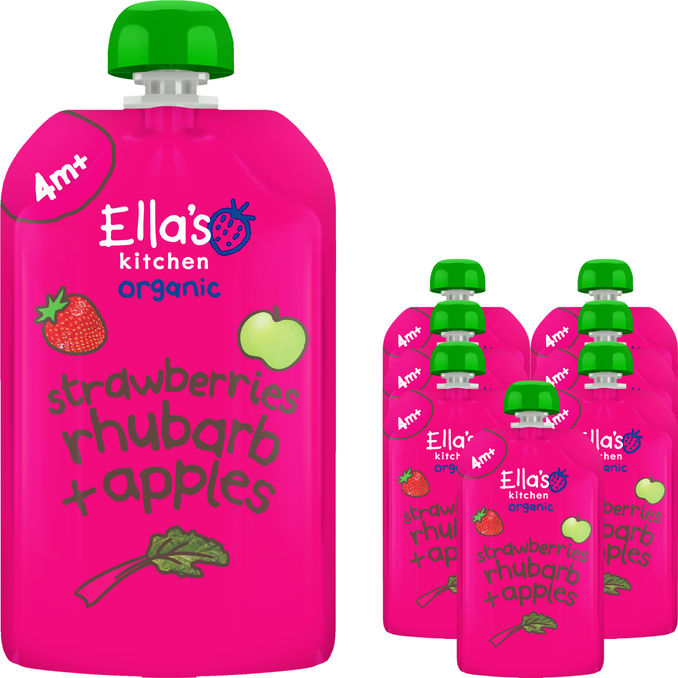 Ella's Kitchen Hedelmäsose Mansikka, Raparperi & Omena Luomu 7-pack