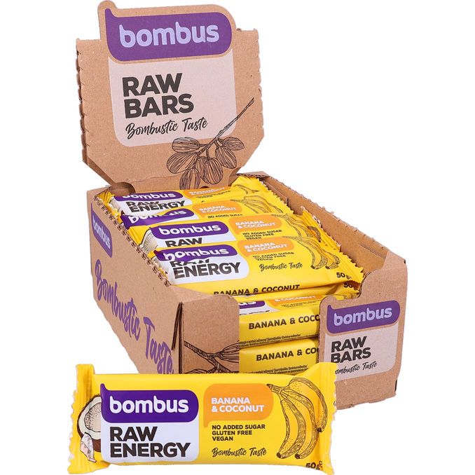 Bombus Raw Energy Välipalapatukat Taateli, Banaani & Kookos 20-pack