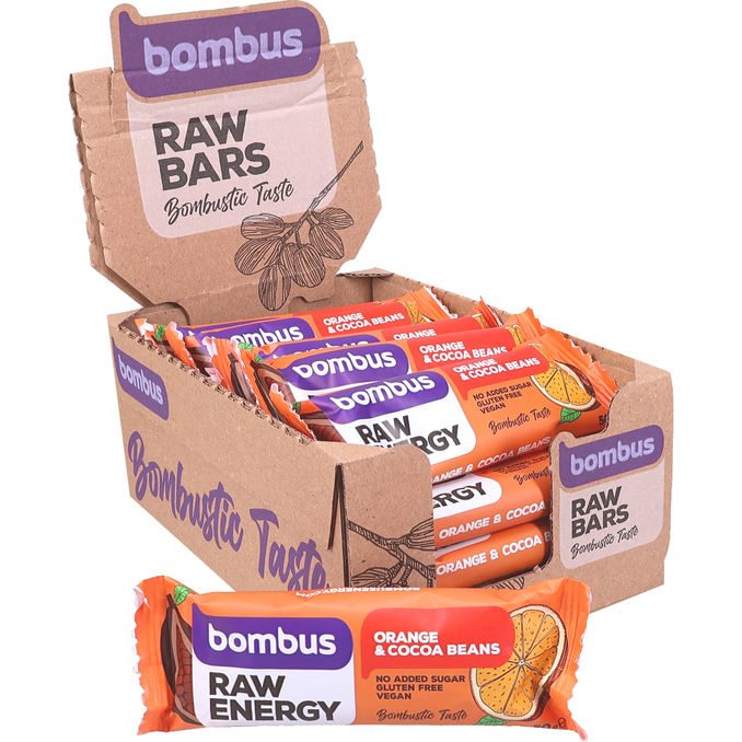 Bombus Raw Energy Välipalapatukat Appelsiini 20-pack